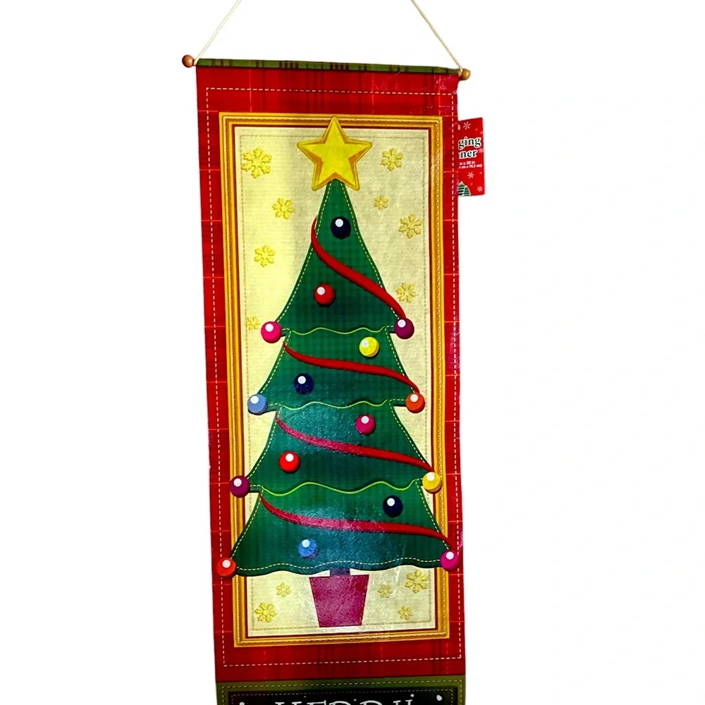 Merry Christmas Tree Hanging Banner 30” x 10”